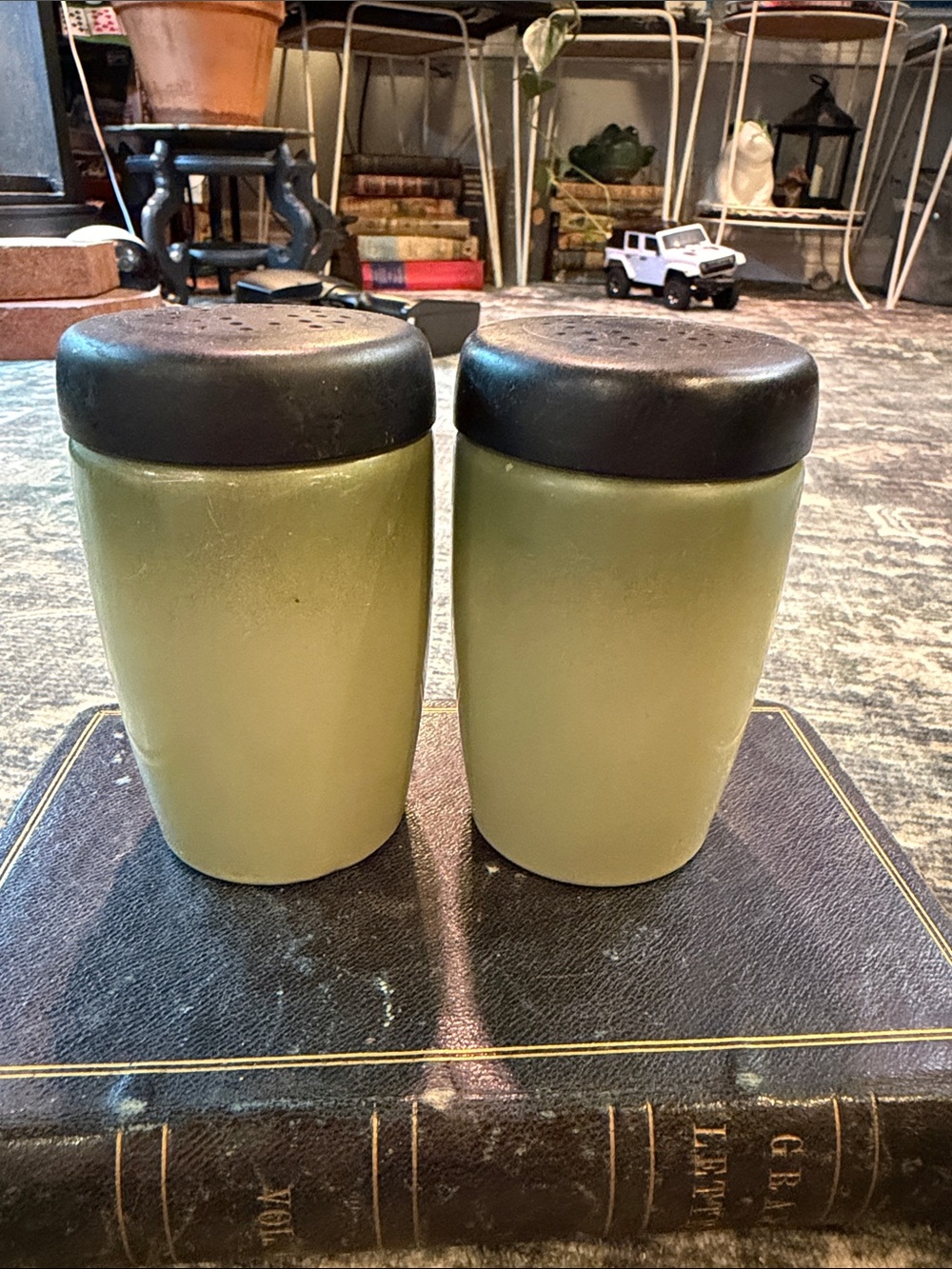 Vintage West Bend Avocado Green Aluminum Salt and Pepper Shakers
